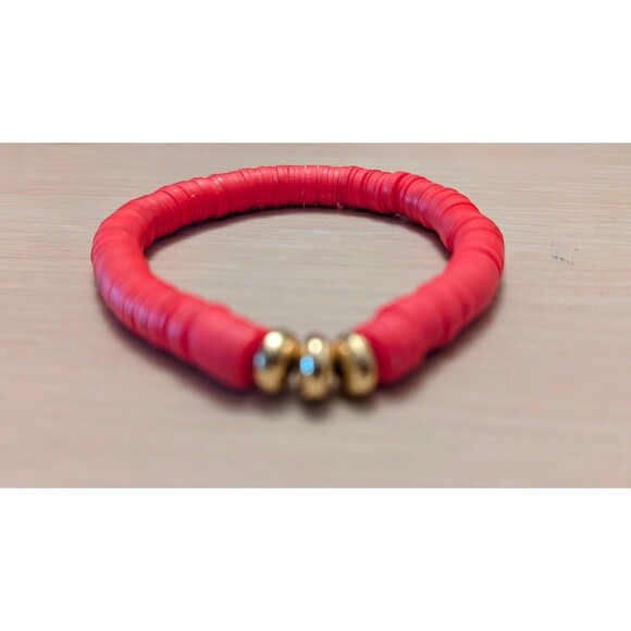 Pair of Gray & Red Heishi Beads Stretch Bracelets - Picture 4 of 4